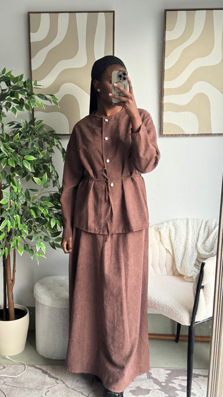 SAYALI – Cord-Zweiteiler in Schokoladenbraun