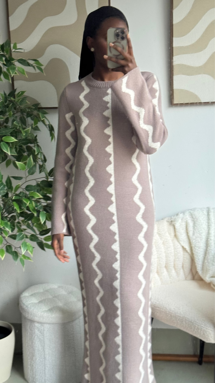 LANA – Knit Maxi Dress Taupe Wave