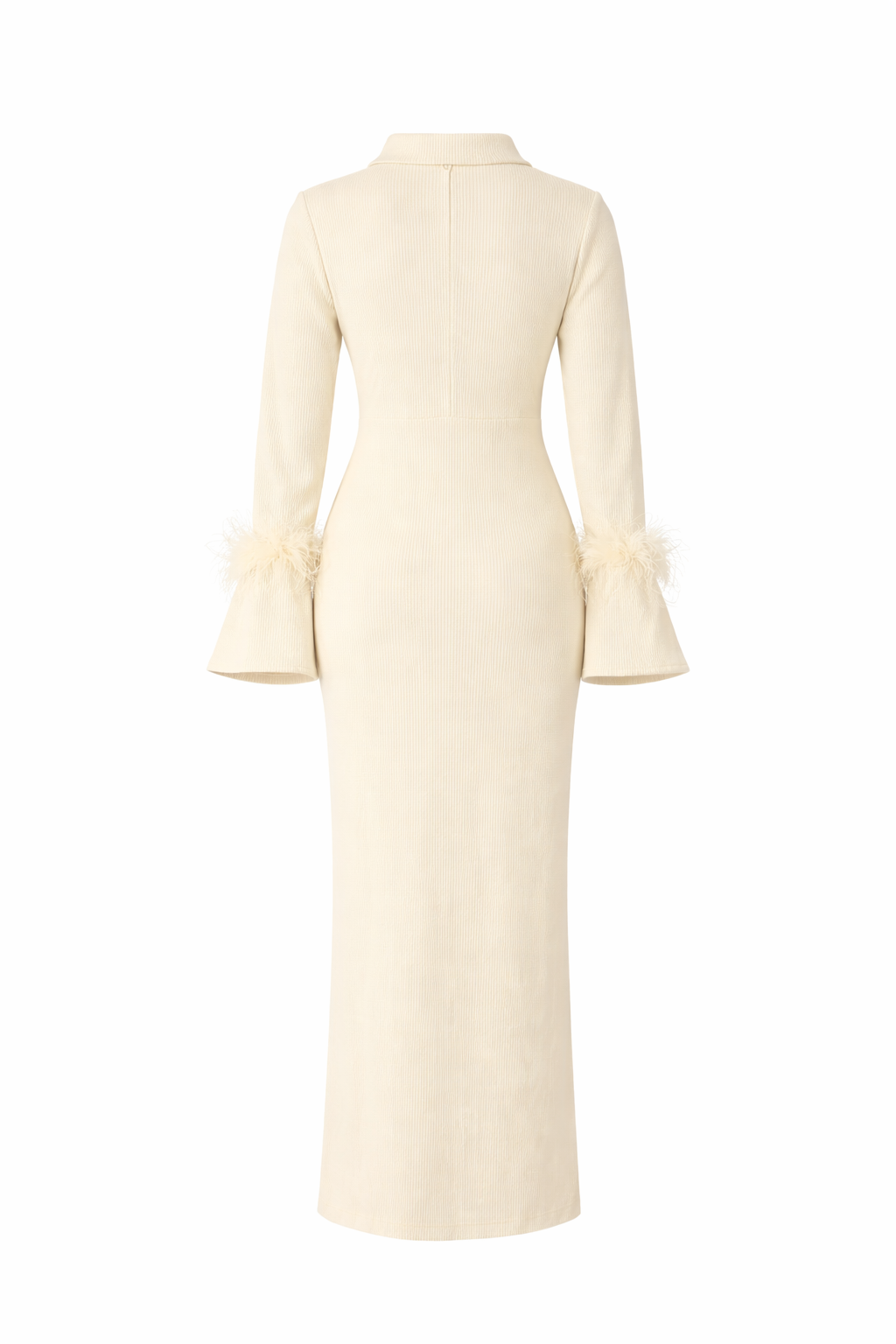 Enisa - Robe longue beige à manches en plumes